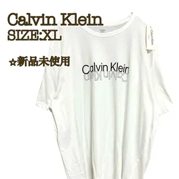 [ 새상품 ] 캘빈클라인 T셔츠 XL 화이트 미러 로고 센터 로고