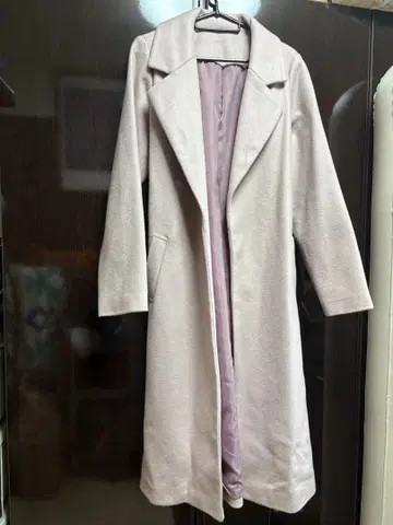 RESEXXY 옅은 핑크 롱 코트 허리 리본 포함