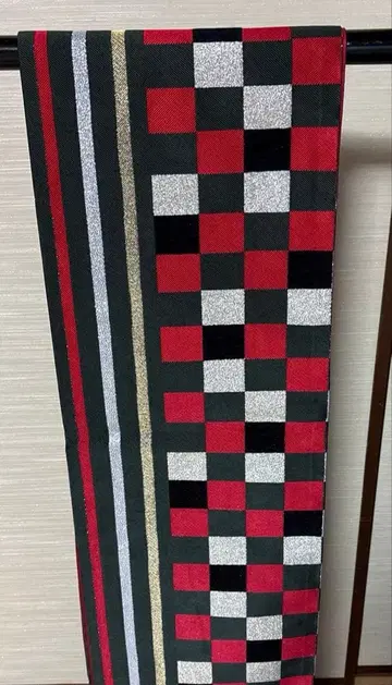 빨간색 x 블랙 격자 무늬 후쿠로 오비