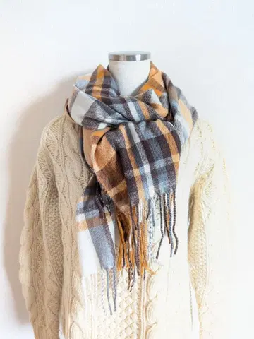 캐시미어 블렌드 대형 체크 스톨