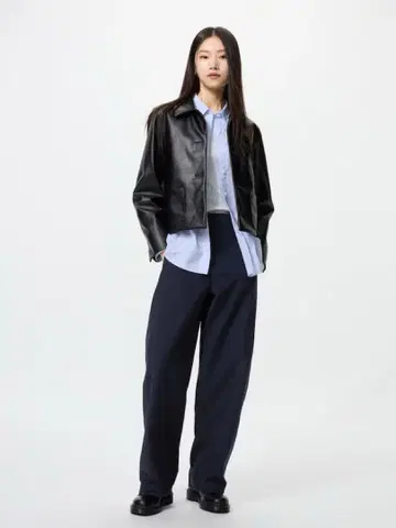 저지 배럴 레그 팬츠 / 긴 길이 블랙