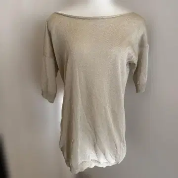 골드 라메 믹스 오프숄더 스웨터