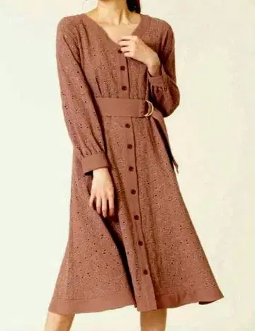 질 스튜어트 롱 원피스 꽃무늬 자수 브라운