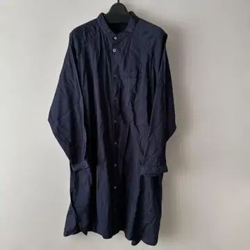 롱 셔츠 원피스 네이비 면 100%