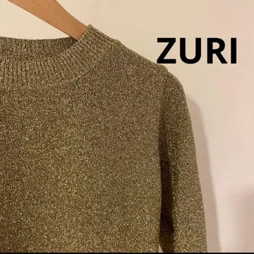 ZURI 골드 계열 라메 믹스 긴팔 스웨터