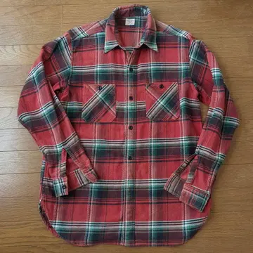 HEADLIGHT 플란넬 셔츠 레드 그린 체크 16 1/2