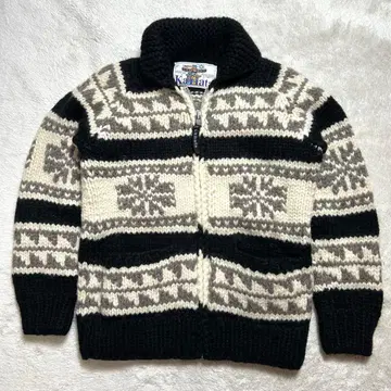 캐나다 코위찬 니트 스웨터 노르딕 무늬 블랙 아이보리 S 캐나다제