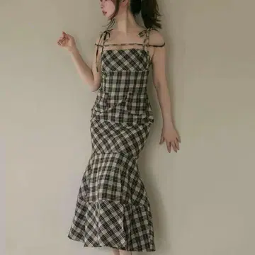 andmary Cecily check long dress