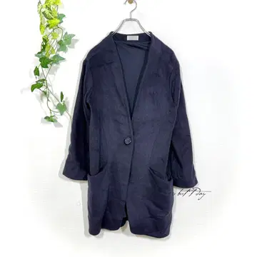 KBF 노카라 코트 자켓 (F) 네이비 울 혼방 1버튼 무지