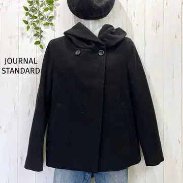 새상품급 JOURNALSTANDARD 블랙 울 후드 부착 더블 버튼 코트