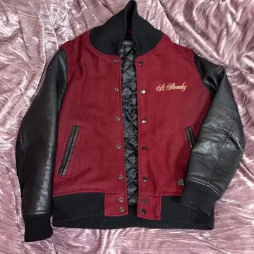 잭 로즈 바시티 자켓 소매 가죽 와인 레드 x 블랙 사이즈 3