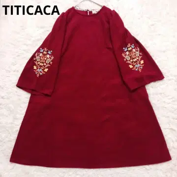 TITICACA 롱 원피스 속기모 자수 와인 레드 가을/겨울 루즈핏