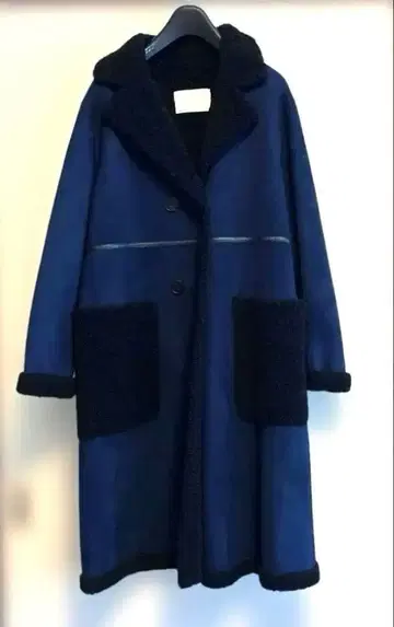 ZARA 롱 무스탕 코트 보아 스웨이드 조 블루 x 블랙