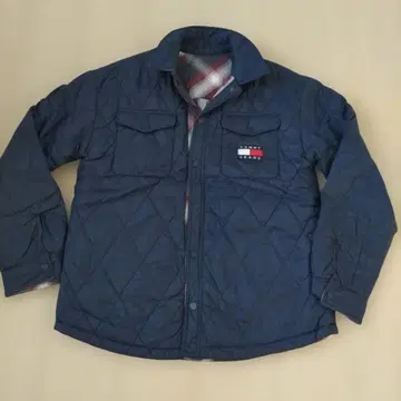 TOMMY JEANS 네이비 체크 리버서블 다운 자켓