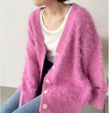 핑크 모헤어풍 오버 사이즈 가디건
