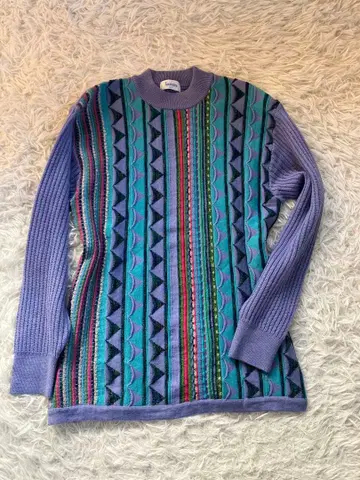 Jantzen 얀센 기하학 패턴 니트 스웨터 세미롱 기장 퍼플 계열