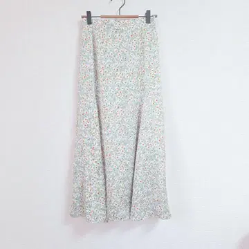 N. 꽃무늬 플레어 스커트 M 백 지퍼 롱 그린