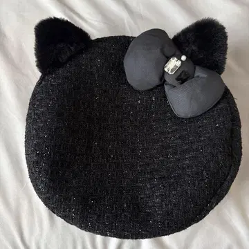 리본 스톤 장식 키티 베레모