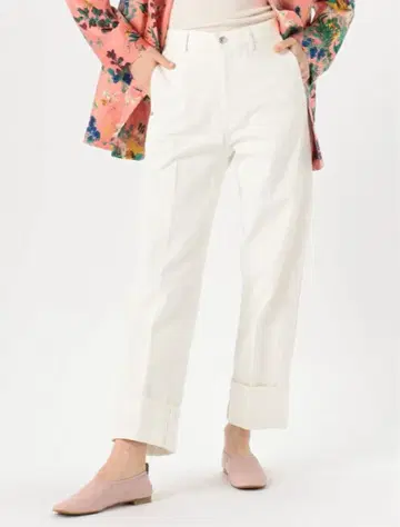 MACAPHEE 피그먼트 다이 롤업 데님 팬츠 화이트 36 xpv