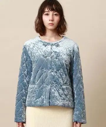 파랑 벨벳 퀼팅 자켓