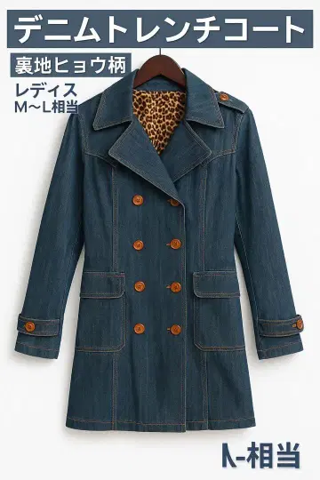 데님 트렌치코트 안감 레오파드 무늬 여성용 M 사이즈