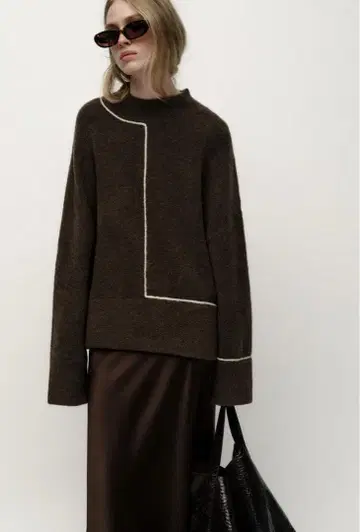 ZARA 니트 대비 트리밍 니트 스웨터 브라운 M사이즈