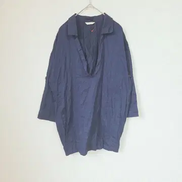 pour la frime 면 100% 네이비 셔츠 튜닉 V넥