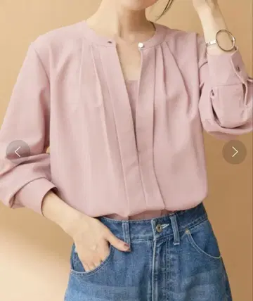 ViS 프론트 턱 긴팔 블라우스 셔츠 핑크 베이지 풀오버