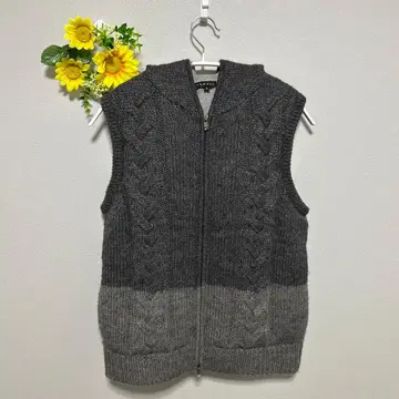 theory 케이블 니트 베스트 후드 부착 여성용 집업 그레이