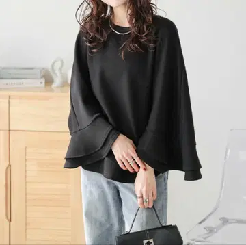 판초 스타일 티어드 프릴 풀오버