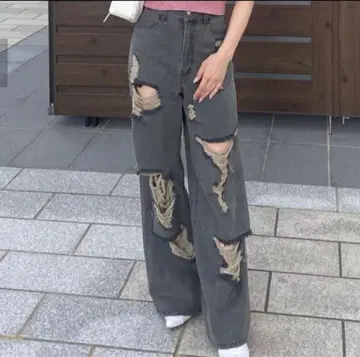 Chico 치코 데미지 와이드 데님 팬츠 그레이 기타2 사이즈 1