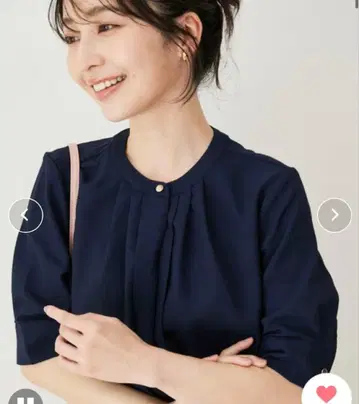 ViS 2WAY 프론트 턱 5부 소매 블라우스 네이비 셔츠 풀오버 M