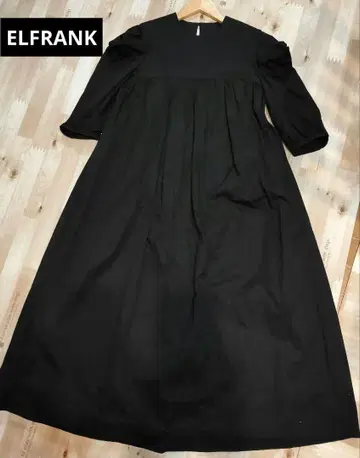 ELFRANK 블랙 퍼프 슬리브 롱 원피스 FREE