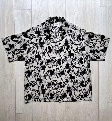 ATELANE 루즈 실루엣 올 패턴 오픈 카라 하와이안 셔츠