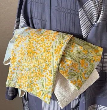 레이스 반폭 오비 탁한 블루에 미모사