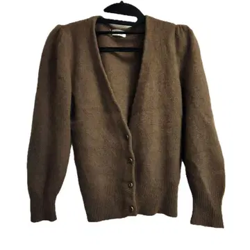 브라운 버튼 가디건 손