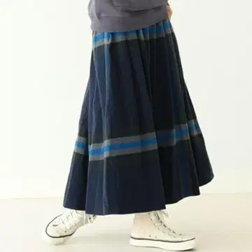 BEAMSBOY 가을/겨울 네이비 블루 빅 타탄 스커트 빔즈 보이