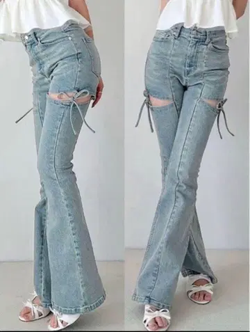 RESEXXY 컷 아웃 리본 데님 팬츠 택 포함