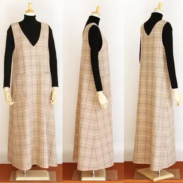 핸드메이드 울 기모 체크 오버롤 스커트