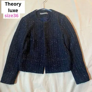 Theory luxe NAVY TWEED SARAN 노카라 자켓