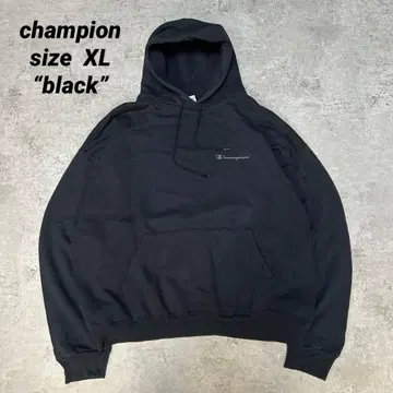US 구제 의류 Champion 페이드 블랙 필기체 로고 후드티 XL