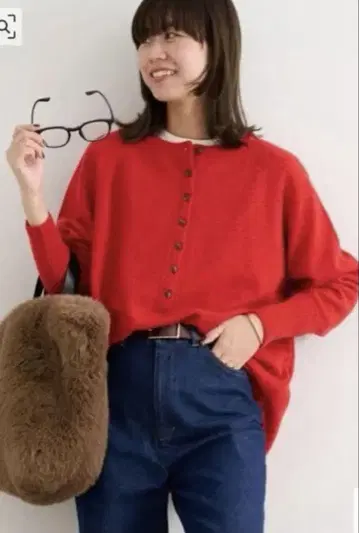 JOURNAL STANDARD relume 레드 버튼 긴팔 니트