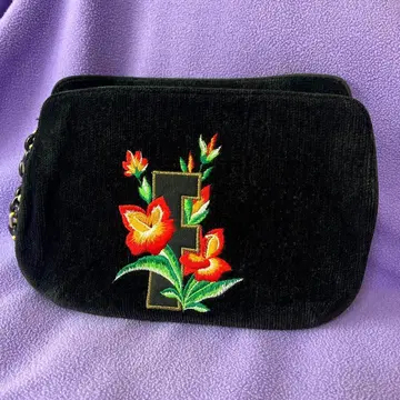 페이 핸드백 블랙 꽃무늬