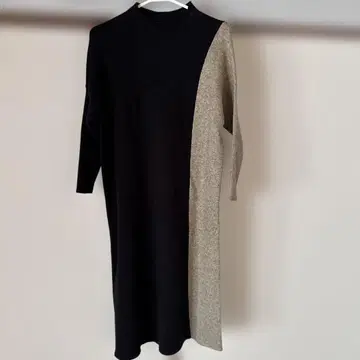 블랙 그레이 긴팔 니트 원피스