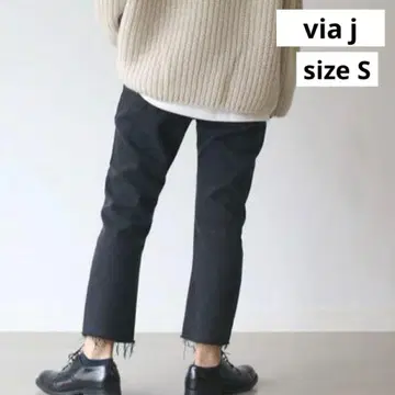 새상품급 via j 컷오프 블랙 데님 팬츠 슬림 팬츠