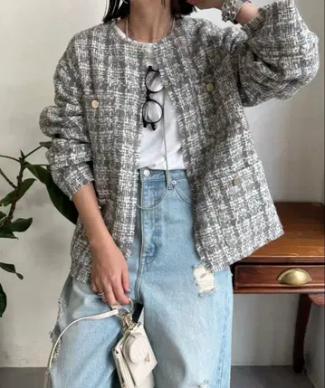 [ 미사용 새상품 ] doudou SS 트위드 자켓 그레이