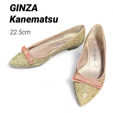 새상품급! 긴자 카네마츠 골드 글리터 플랫 펌프스 결혼식
