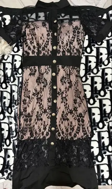 레이스 미니 드레스 블랙과 베이지, 핑크