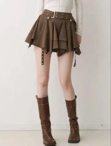 jouetie 아지메 헴 벨티드 미니 스커트 브라운 M