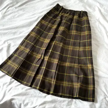 구제 의류 스커트 4 레트로 체크 허리밴딩 플리츠 스커트